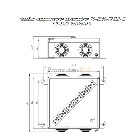 Коробка металлическая огнестойкая 70-0380-FR10.0-12 E15-E120 RAL2003 150x150x60 (6 шт/кор)