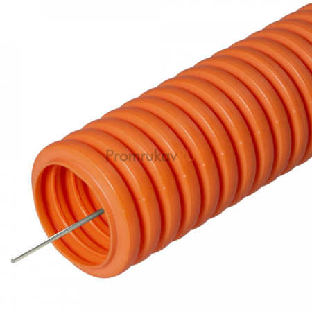 Фотография Труба гофрированная ПНД тяжёлая 750 Н безгалогенная (HF) оранжевая с/з д20 (50м/уп) Промрукав, артикул PR02.0034