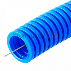 Труба гофрированная ПП тяжёлая 750 Н безгалогенная (HF) синяя с/з д25 (50м/2600м уп/пал) Промрукав
