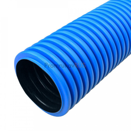 Фотография Труба гофрированная двустенная ПНД жесткая тип 750 (SN19) синяя д90 5,7м (34,2м/уп) Промрукав, артикул PR15.0125